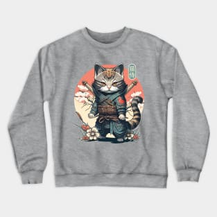 Samurai Cat Tattoo, Kawaii Ninja Cat Crewneck Sweatshirt